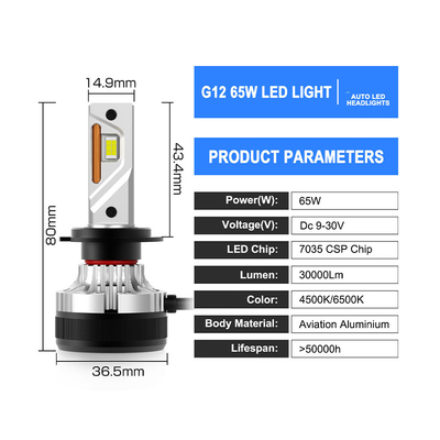 Farol LED de alta potência H7 para carro universal G12W série 30000 lumens Super brilhante