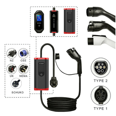 Carregador de automóvel para veículos elétricos portátil IP65 8A-32A ajustável tipo 1 com tensão resistente de 2000V