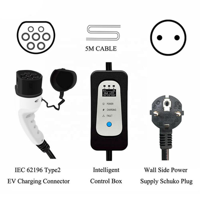 Carregador de veículos elétricos portátil 16A Carregador de veículos elétricos tipo 2 com tensão de entrada AC 110V-240V