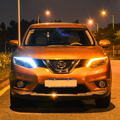 14-16 Conjunto de faróis X-Trail com lente LED modificada e sinal de viragem de água corrente