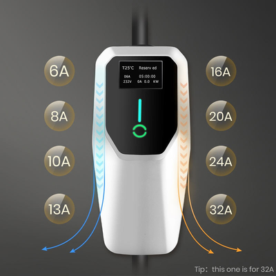 Carregador EV portátil de fase única com corrente de saída 6A-8A-10A-13A-16A-20A-24A-32A