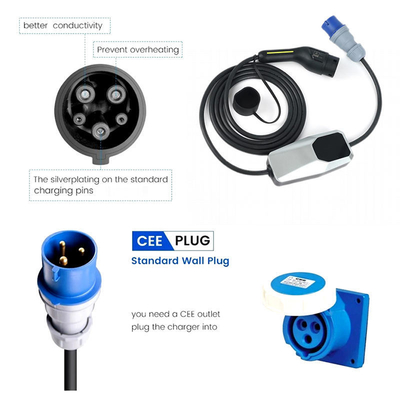 Carregador EV portátil de fase única de 230V AC com certificação IP66 e potência de saída de 7Kw